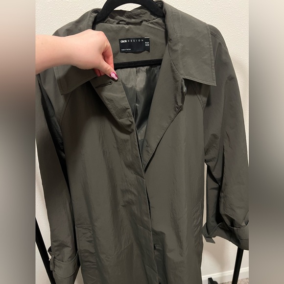 ASOS DESIGN premium top collar trench in dark olive - Picture 7 of 9